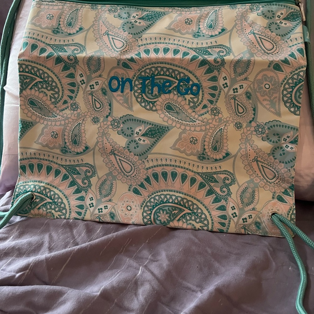 Initials, inc. Back Sac in aqua paisley print